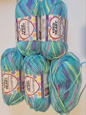 Red Heart Gumdrop SMOOTHIE Yarn Lot of 5 Discontinued Blue Pink Pastel Rainbow